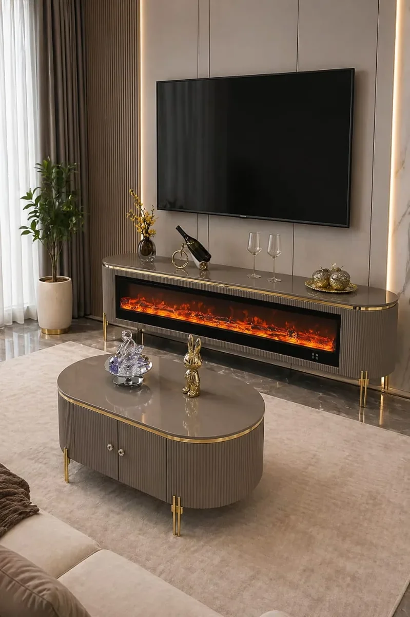 Ensemble meuble TV gris 200x40 TVA45F + table basse 120x60 A45